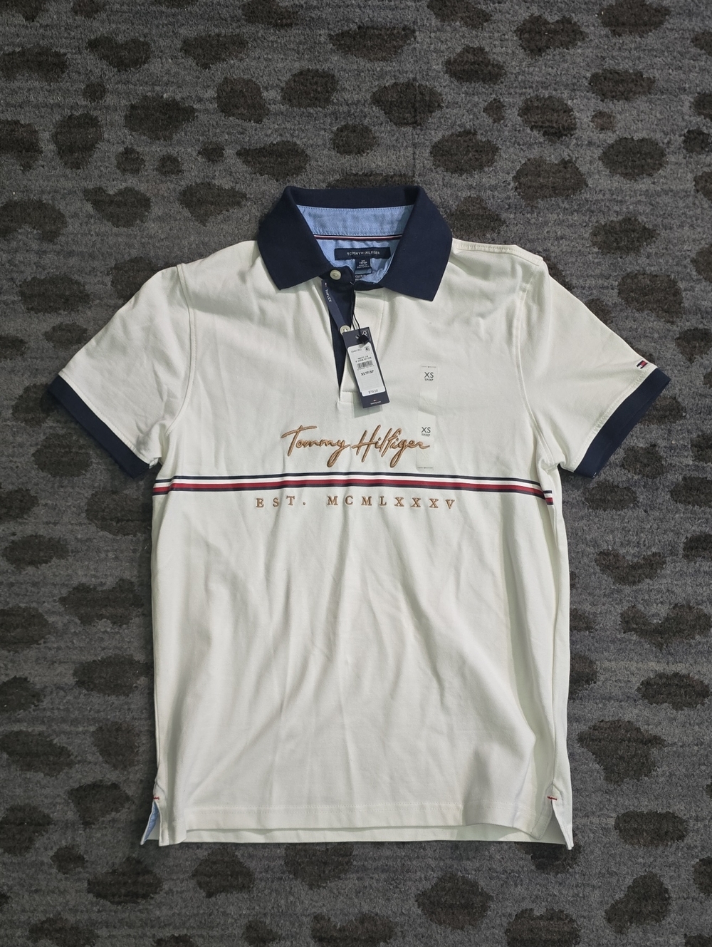 Tommy Hilfiger Men's White Polo with Navy Trim